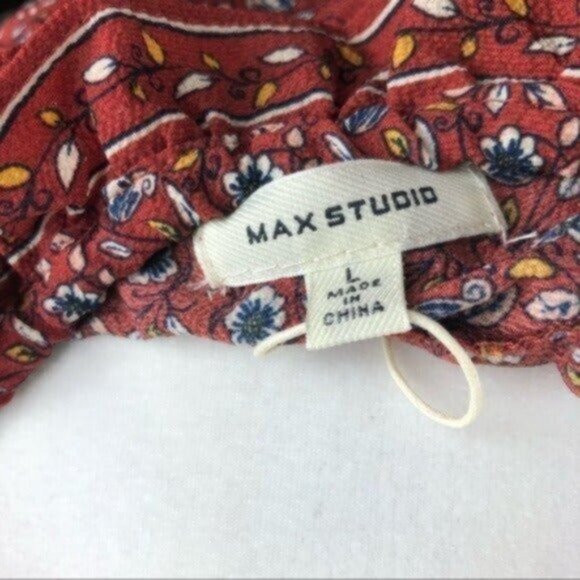 NWT Max Studio Rust/Red Floral Puff-Sleeve Ruffled Boho Dress Large - Picture 9 of 10
